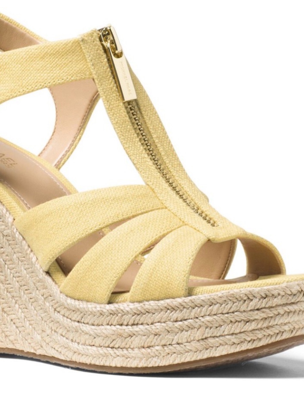 MICHAEL Michael Kors Yellow Espadrille Wedge Sandals with Front Zip Detail